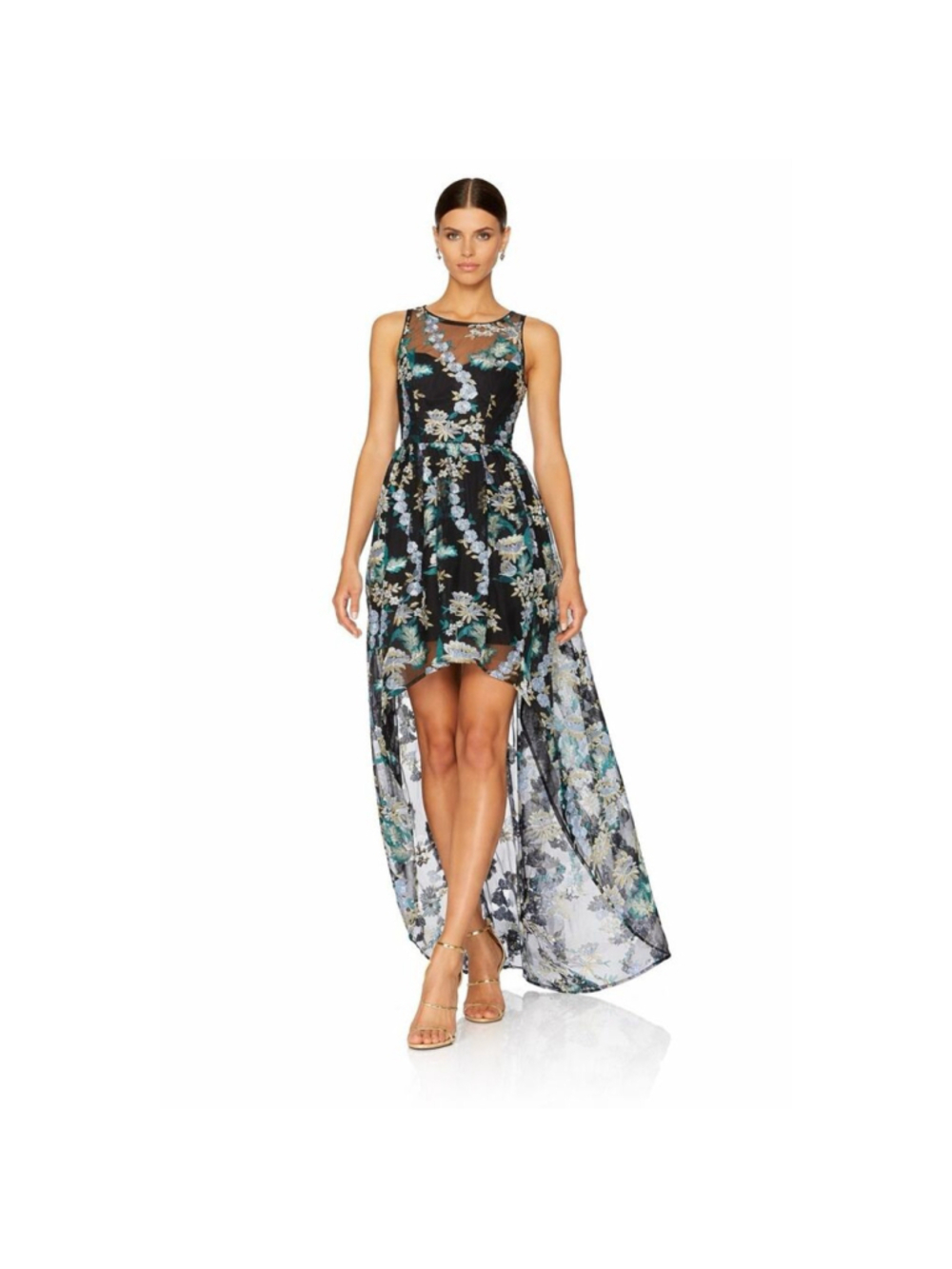 ADRIANNA PAPELL Floral Embroidered Fairy Tulle High Low Enchanted Gown 10